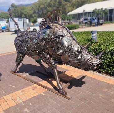 Steel warthog sculpture at DHL Stadium